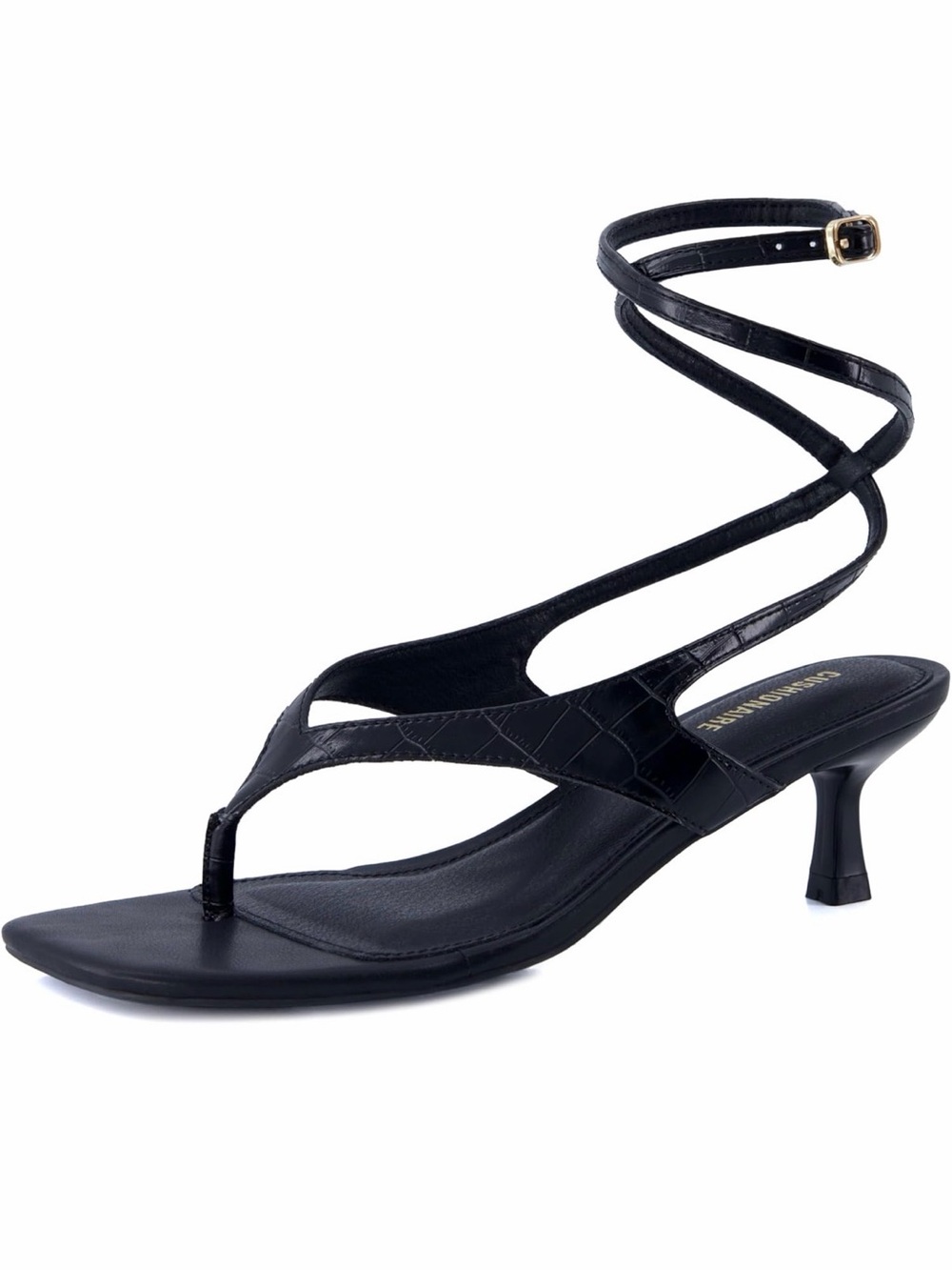 Black Wrap-Around Thong Heel Sandal - Women